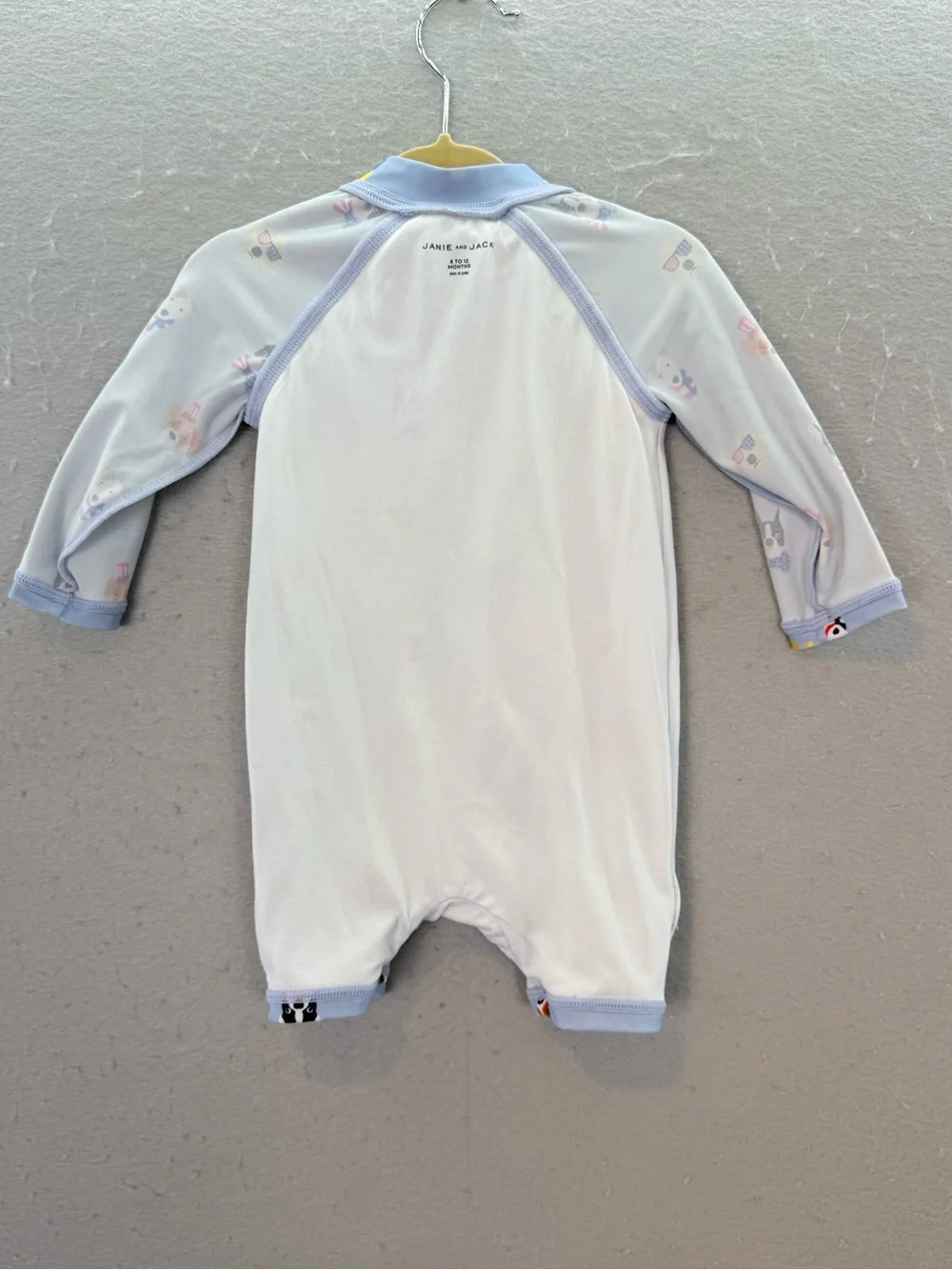 Janie & Jack. - Baby one piece swimsuit Dogs print rush guard light blue 6 -12 m